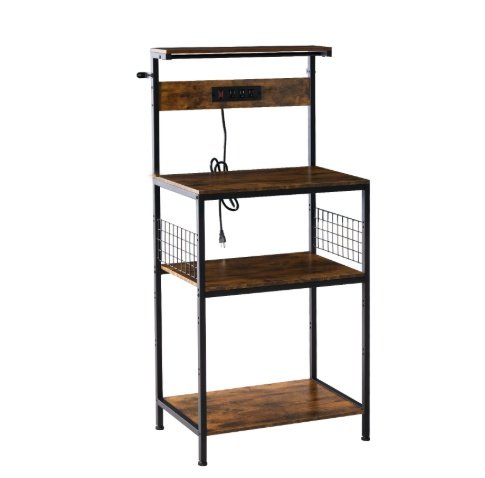 Kitchen Bakers Rack With Power Outlet, Adjustable Storage - Image 4