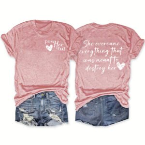 Women's Slogan & Heart Print Round Neck Tee - Casual Summer Essential