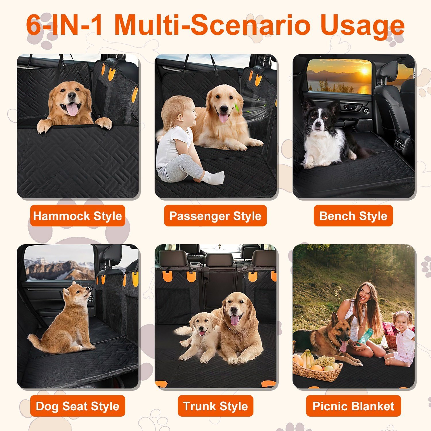 1Pc Dog Car Seat Cover For Back Seat Waterproof Oxford Cloth Seat Cover Hammock Non-Slip Scratchproof Back Seat Extender With Side Flap Mesh Window Storage Bag For Car SUV Truck - Image 2