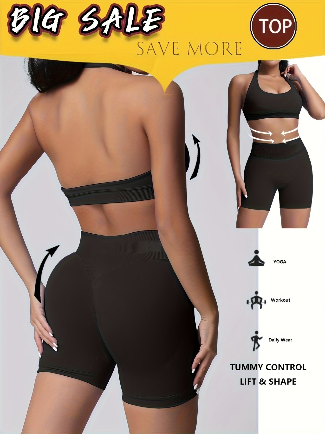 Women's Yoga Workout Set Sports Bra High-Waist Shorts Quick-Dry Breathable