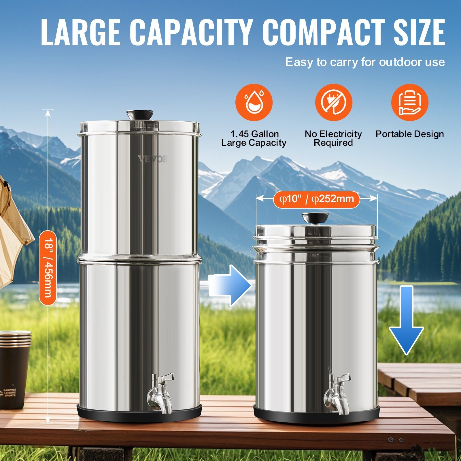 1.5G Gravity-fed Water Filter Countertop System Stainless Steel 2 Filters - Image 5