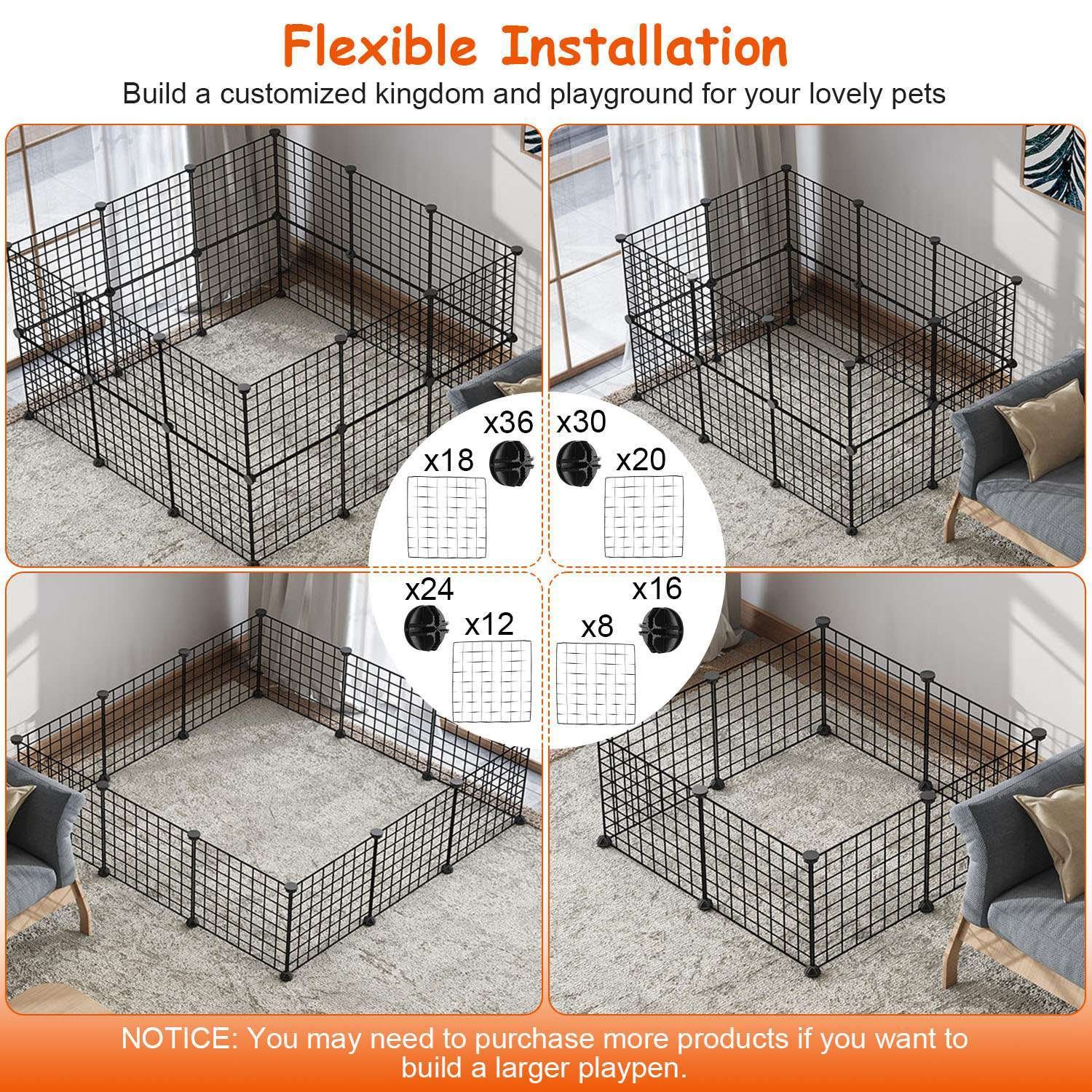 1Pc Small Animal Playpen With Door Dog Metal Playpen Small Medium Kitten Puppy Guinea Pig Rabbit Kennel Small Animal Cage Metal Wire Fence For Indoor Outdoor Yard Camping - Image 2