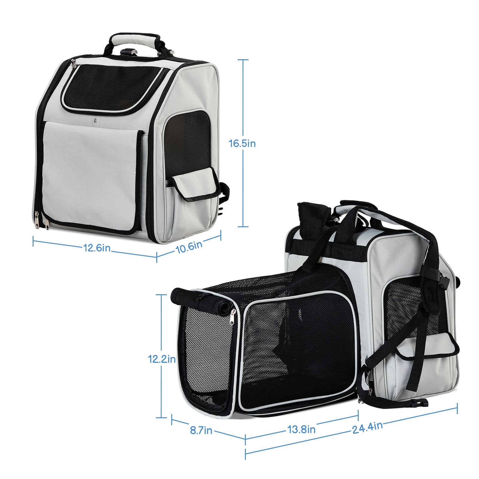 Pet Carrier Backpack, Expandable Cat Dog Carrier With Back Extension, Breathable Mesh Travel Backpack For Small Dogs Cats, Soft-Sided Pet Backpack Holds Up To 26 Lbs - Image 10