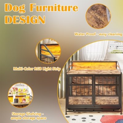 Multi-function Furniture Style Dog Crates With Storage, Dog Crate Furniture Large Wooden Dog Kennel With Double Doors, For Large Medium Dog Indoor, Brown - Image 9