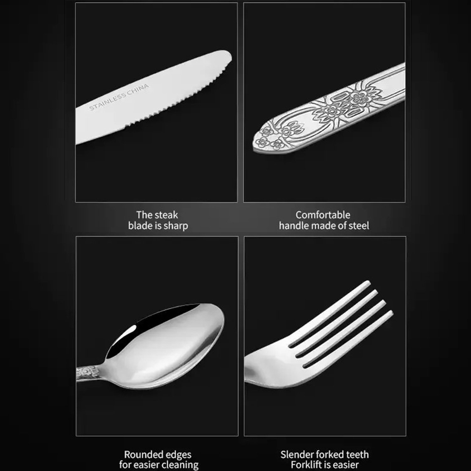 Deluxe Premium Cutlery Flatware Set For The Home - Stainless Steel Cutlery Service With 1 Dinner Fork, 1 Dinner Knife, 1 Dinner Spoon And 1 Tea Spoon - Durable, Elegant And Rust-resista - Image 2