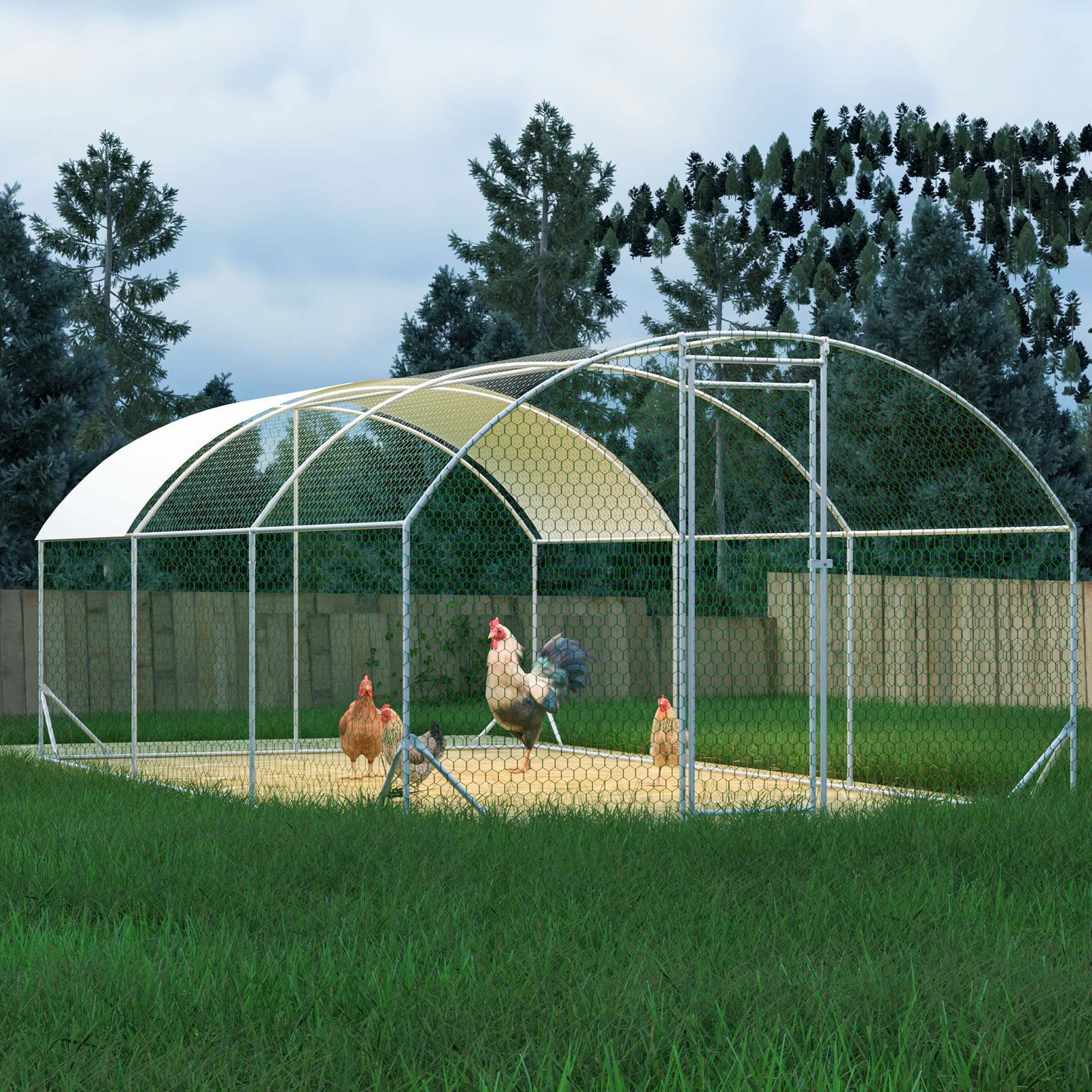 Large Chicken Coop Metal Chicken Run With Waterproof And Anti-UV Cover, Dome Shaped Walk-in Fence Cage Hen House For Outdoor And Yard Farm, 9.84 X 19.68 X 6.56 Ft - Image 8