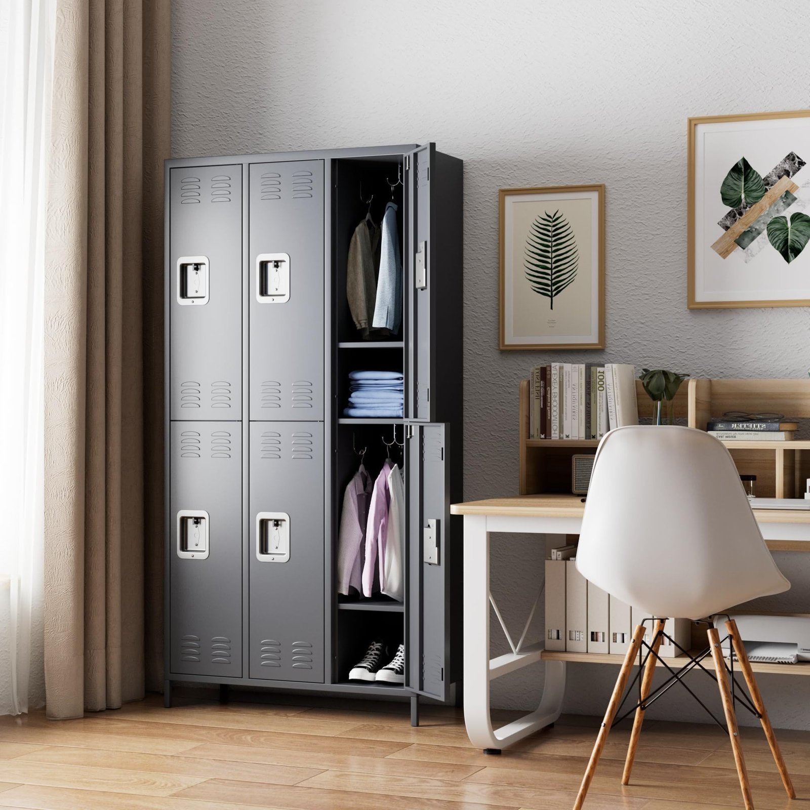 6 Doors Metal Lockers For Employees With Lock, Metal Locker With 18 Hooks For School Garage Office Gym Home,Assembly Required,Dark Grey - Image 5