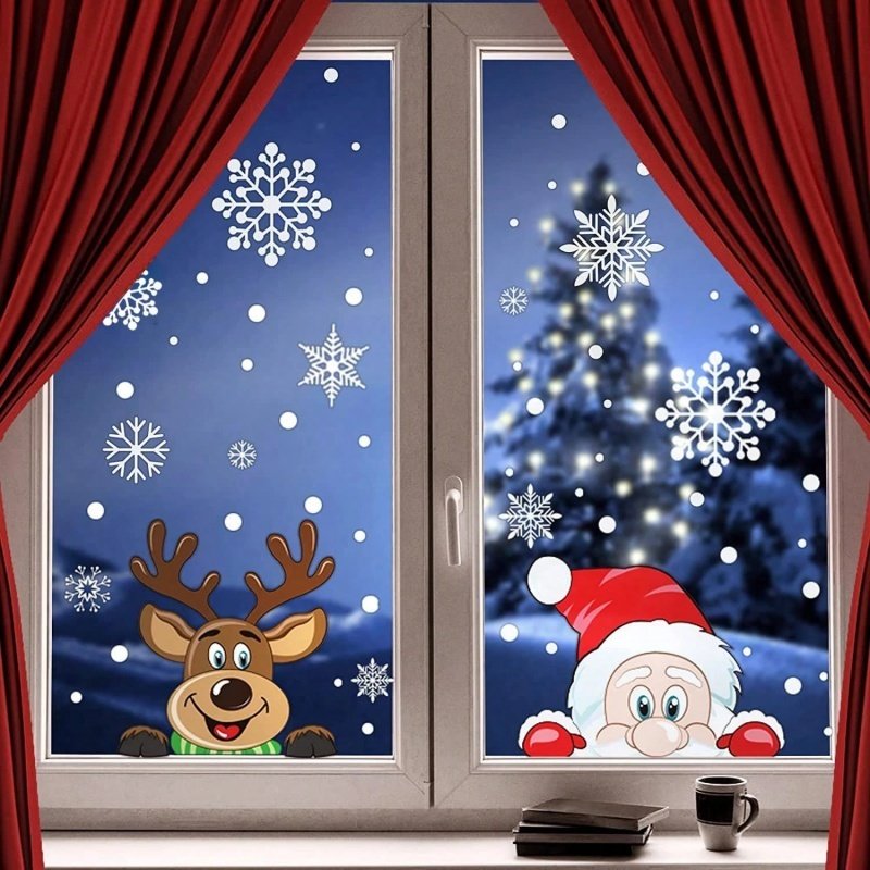 4 Sheets Of Christmas Window Clings For Glass,Santa Claus, Snowflake Wall Stickers, Static Clings, Xmas Window Decorations, Ornaments For New Year, Christmas Holiday Party Room Decorations - Image 5