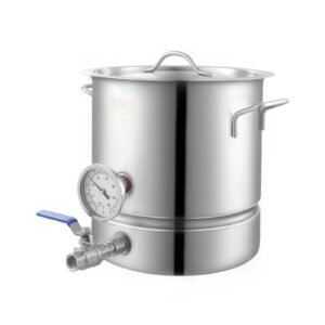Stainless Steel Kettle, 5 GALLON Brewing Pot, Tri Ply Bottom For Beer, Brew Kettle Pot, Home Brewing Supplies Includes Lid, Handle, Thermometer, Ball Valve Spigot, Filter, Filter Tray