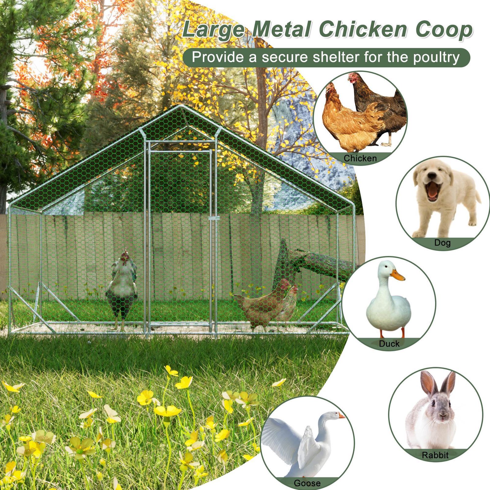 Large Metal Chicken Coop, Walk-in Chicken Run, Galvanized Wire Poultry Chicken Hen Pen Cage, Rabbits Duck Cages With Waterproof And Anti-Ultraviolet Cover For Outside - Image 9