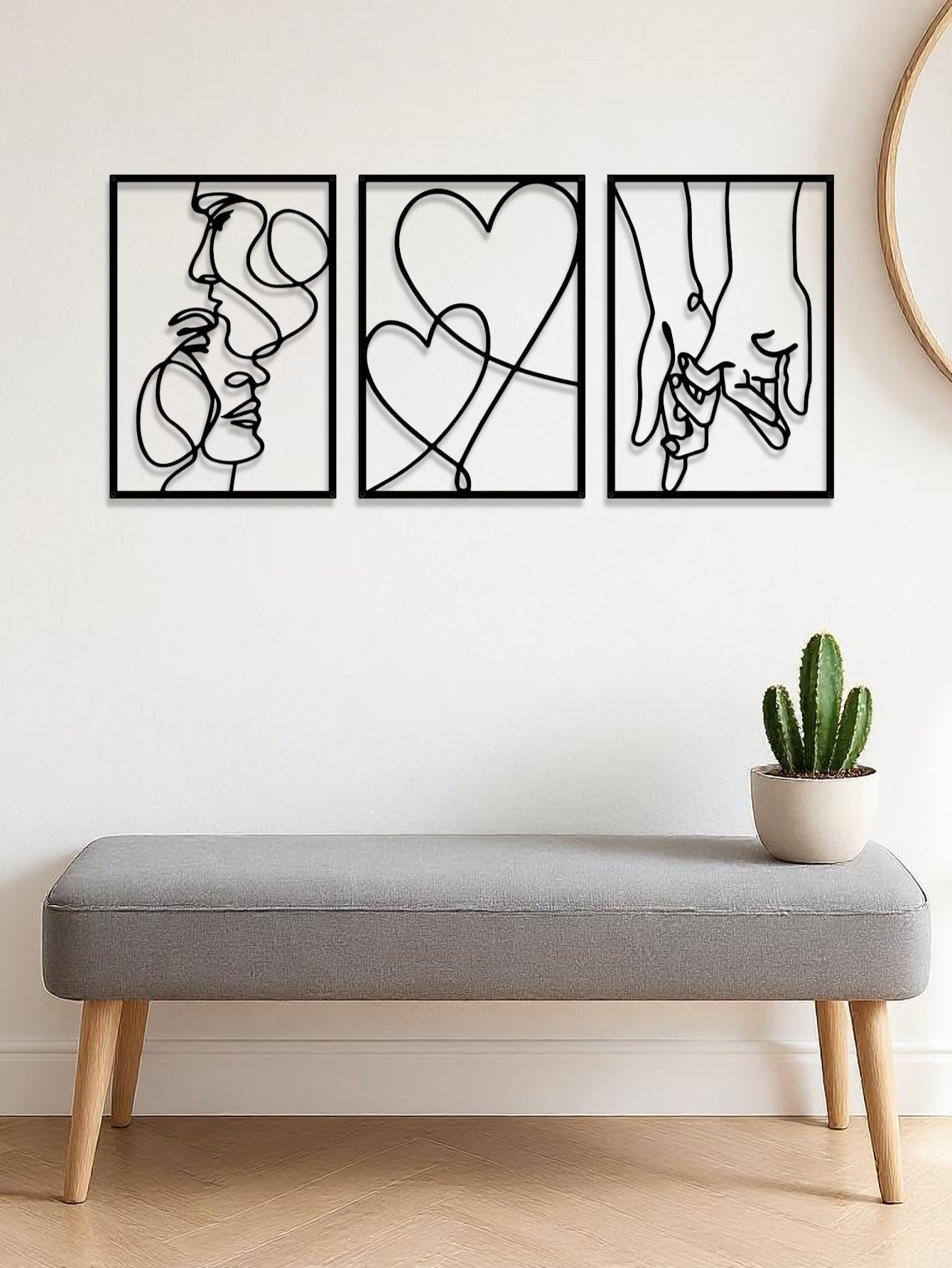 3 Piece Romantic Metal Wall Art Set Minimalist Couple Silhouette For Living Room - Image 4
