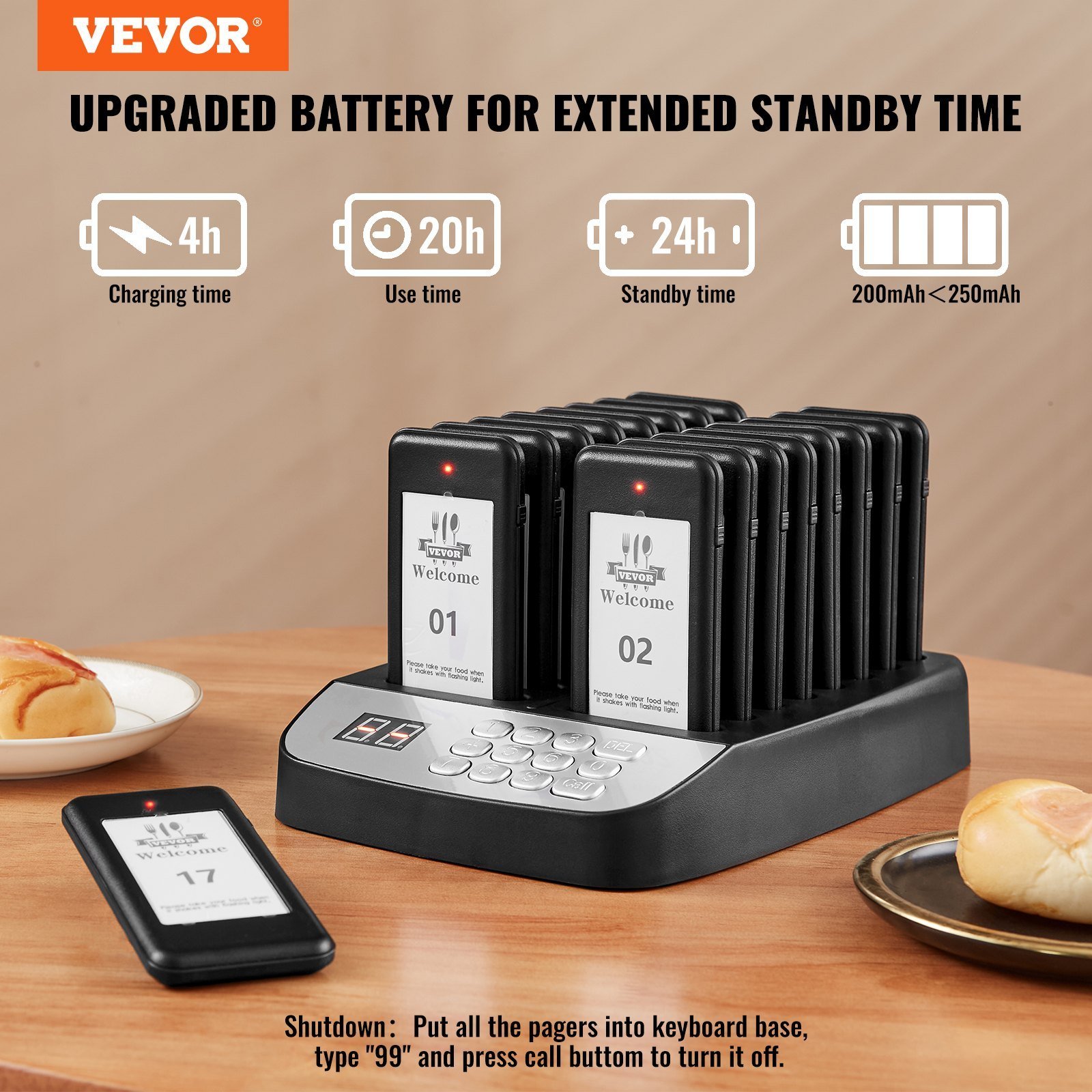 Restaurant Pager System, Wireless 500m Long Range Lineup Waiting Queue Signal, Guest Customer Calling Beepers With Vibration & Flashing, 16 Buzzers For Food Truck, Church, Nursery, Hospital - Image 2
