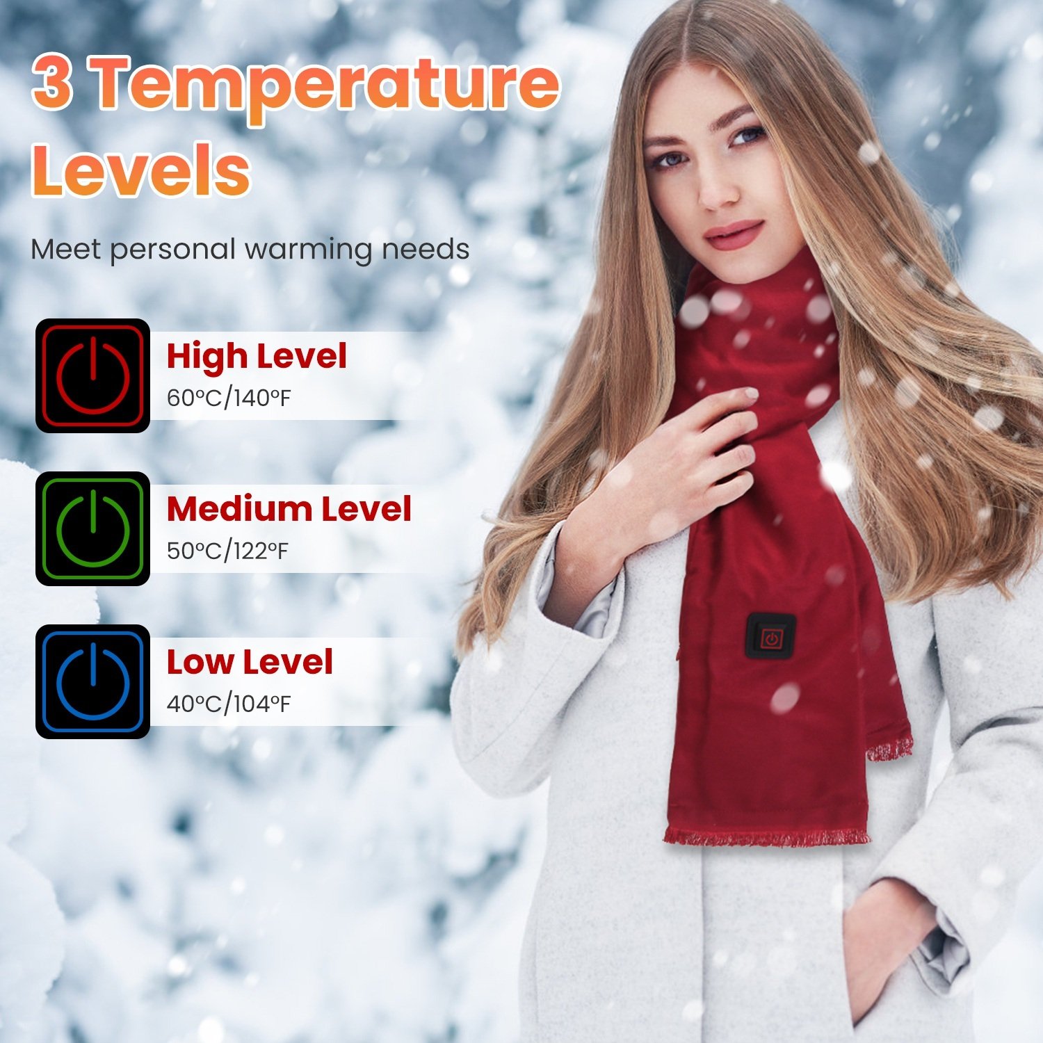1Pc Electric Heated Winter Scarf USB Heating Neck Wrap Unisex Heated Neck Shawl Soft Warm Scarves With 3 Heating Modes For Outdoor Cycling Skiing Skating Winter Activities - Image 4