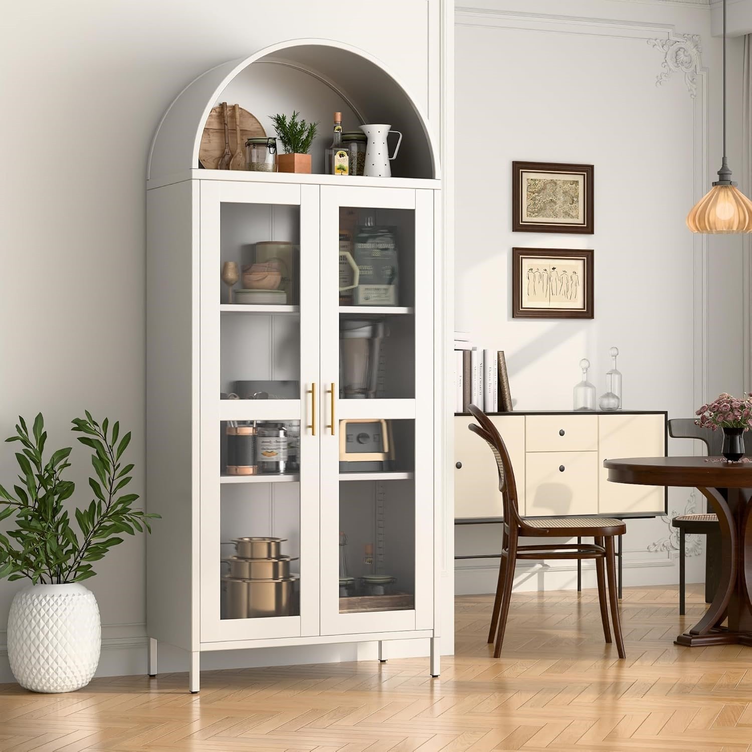Metal Arched Household Storage Cabinet In Black And White Color - Image 5