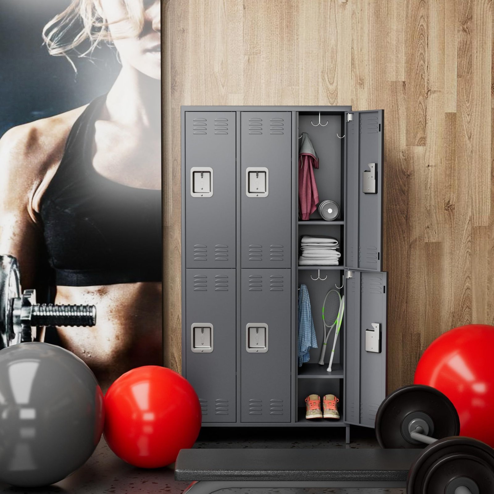 6 Doors Metal Lockers For Employees With Lock, Metal Locker With 18 Hooks For School Garage Office Gym Home,Assembly Required,Dark Grey - Image 3