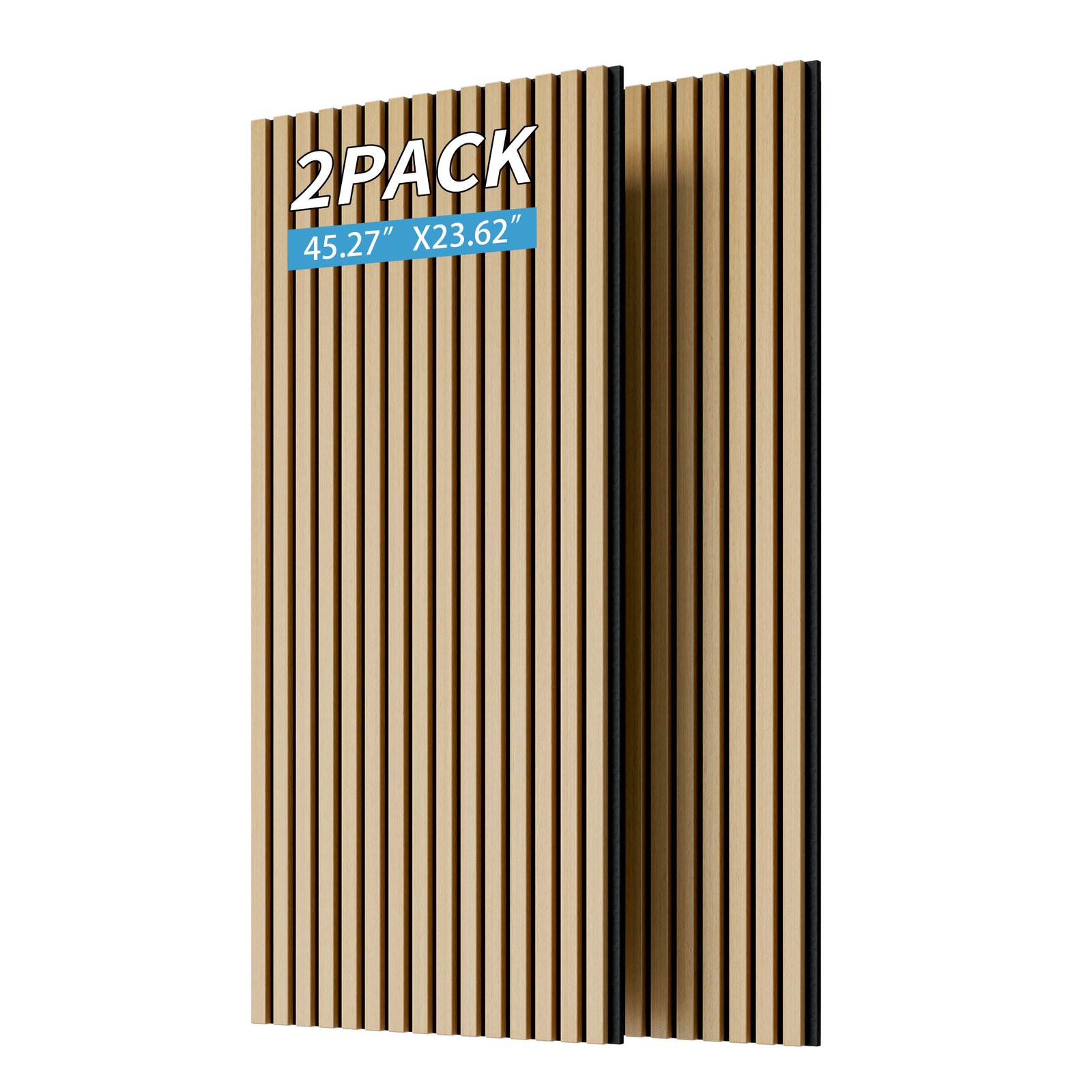Wood Panels For Wall Slat Wall Panels, 2PC Wood Slat Acoustic Panels For Wall And Ceiling - 3D Fluted Sound Absorbing Panel With Three Sides Fully Wrapped On Wood Finish -45.27 X23.62 White Oak - Image 2