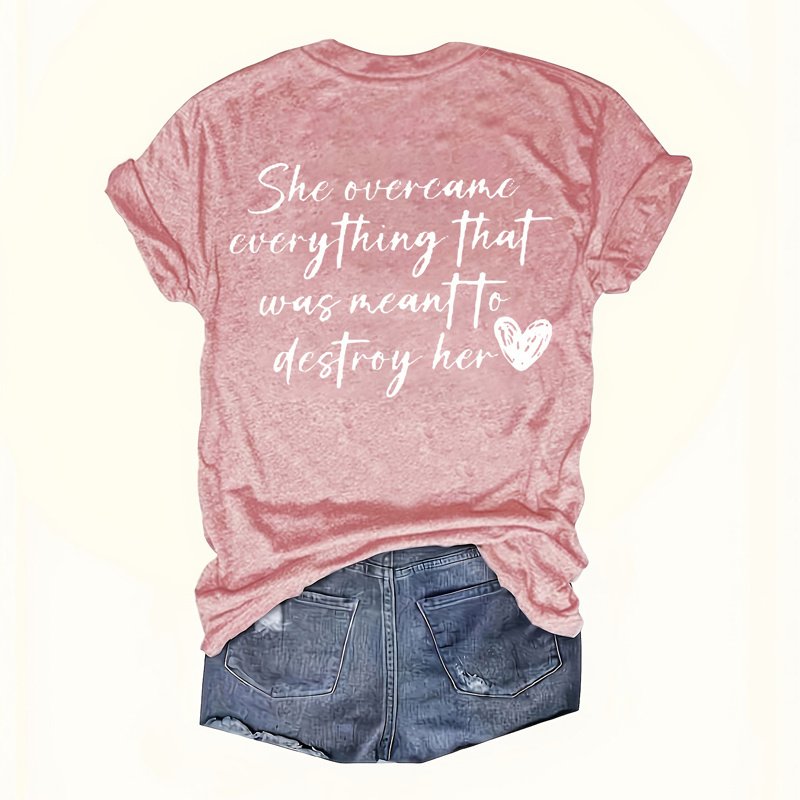 Women's Slogan & Heart Print Round Neck Tee - Casual Summer Essential - Image 3