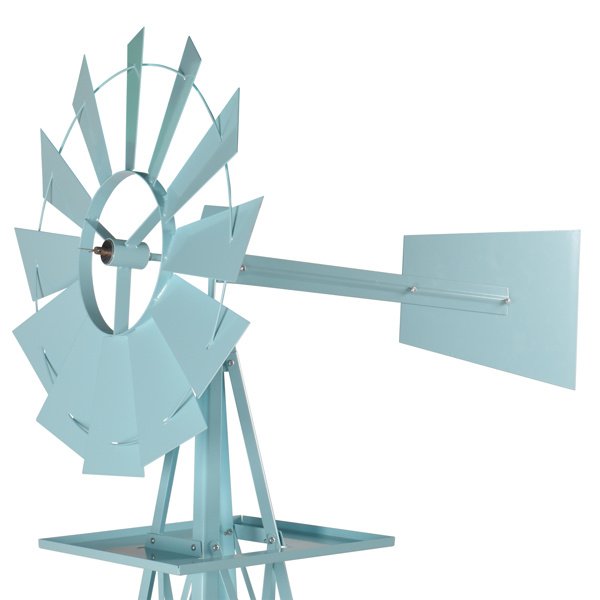 8ft Light Blue Ribbon Wind Vane, 4-pod Standing Iron Windmill - Image 3