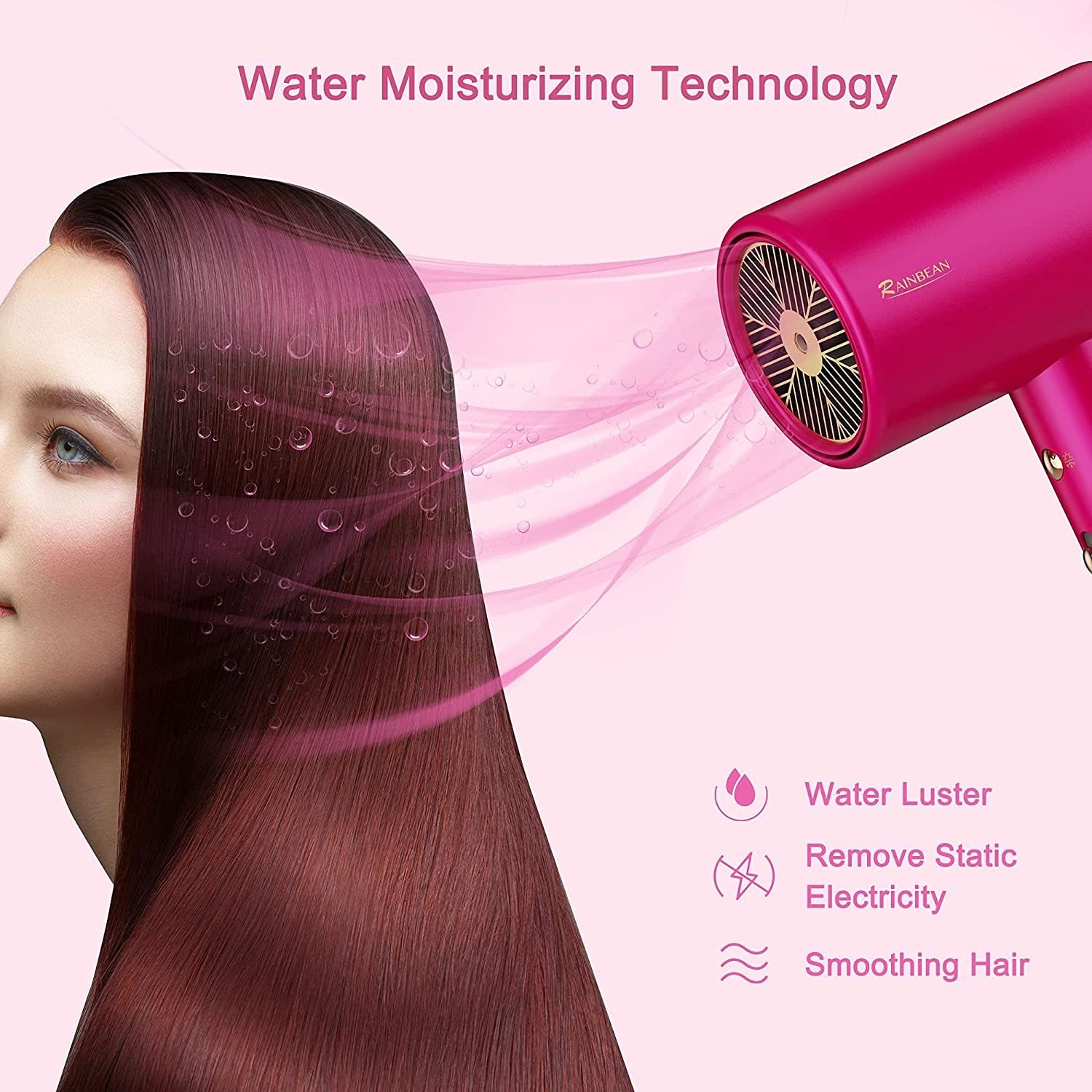 Water Ionic Hair Dryer, 1800W Blow Dryer With Magnetic Nozzle 2 Speed And 3 Heat Settings Powerful Low Noise Fast Drying Travel Hair Dryer For Home Travel - Image 6