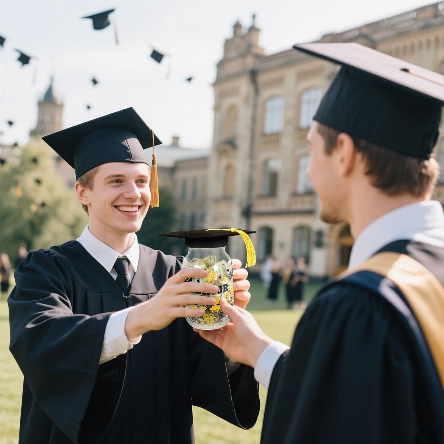 Graduation Gifts 2025, Graduation Cap Money Holder Graduation Mason Jar Decorations With Graduation Cap And Raffia Personalized Graduation Party Favors Centerpieces With Class Of 2025 Stickers Gifts - Image 2