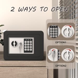 Secure Safe With Key And Password Money Home Safe, 0.23 Cubic Feet Small Safe, Mini Storage Cabinet, Suitable For Home Use, Can Store Money, Documents, And Valuable Items