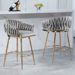 26'' Counter Height Bar Stools Set Of 2,velvet Kitchen Island Counter Bar Stool With Hand- Wave Back