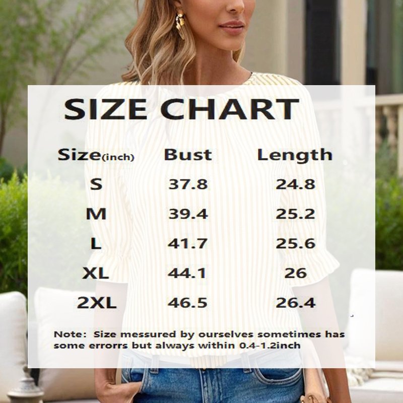 Women's Solid Color Casual Back Button Shirt - Round Neck Striped Summer Top, Breathable Blouse For Relaxed Wear - Image 10