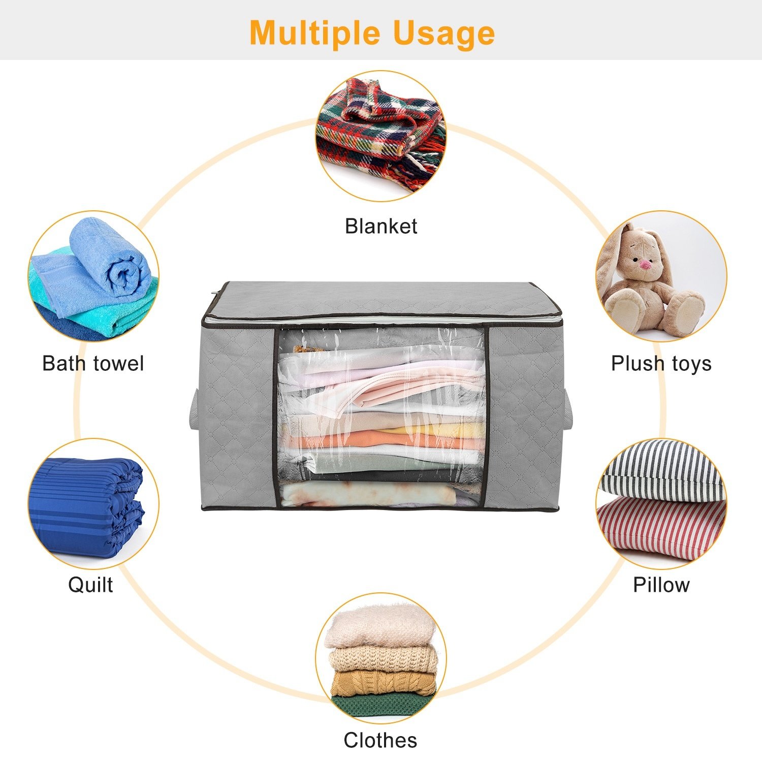 2Pcs Clothes Storage Bag 90L Per Bag With Thick Fabric Clear Window Dual-Zipper For Clothes Comforters Blankets Bedding - Image 6