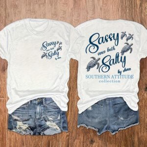 Women's Round Neck Turtle & Slogan Graphic Tee - Playful Summer Essential