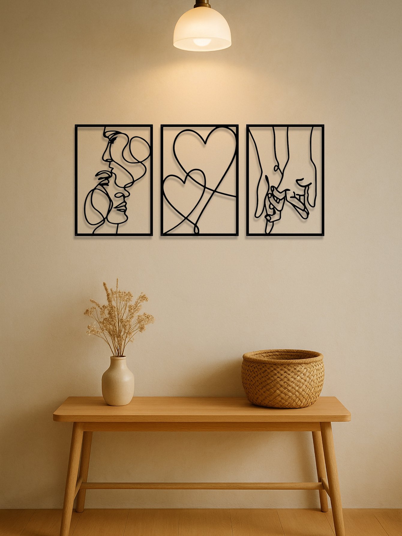3 Piece Romantic Metal Wall Art Set Minimalist Couple Silhouette For Living Room - Image 5