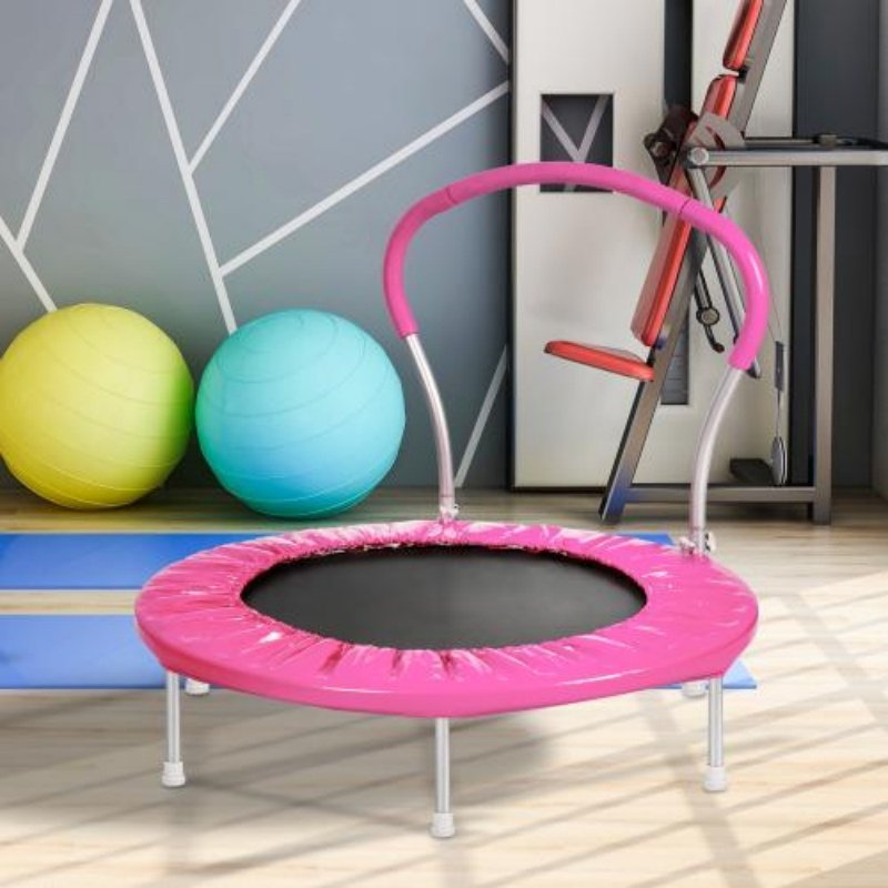 Metal Construction Trampoline With Handles. Suitable For Outdoor Children And Family Activities. Durable Design.