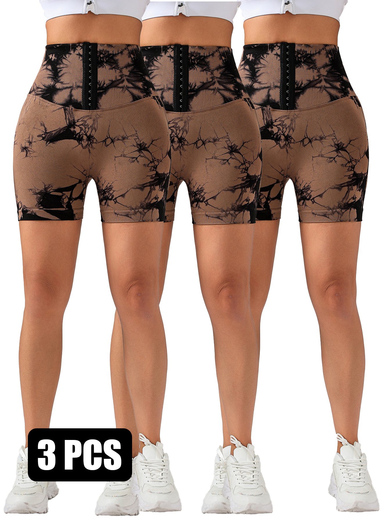 3 Pack 3-ROW HOOK Seamless Tie Dye Tummy Control Leggings Shape Body Slim Scrunch Butt Lifting Fitness Sports Shorts - Image 8