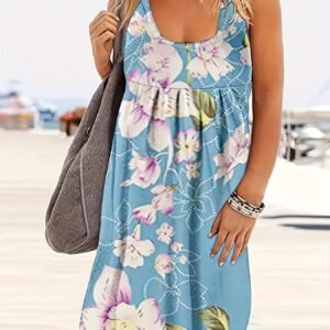 Self-pick-up Plus Size Women's Printed V Neck Micro Stretch Tank Dress Fashion Casual Dresses  Only Self-pickup Is Supported