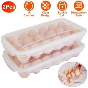 2Pcs Plastic Egg Holder Stackable Egg Storage Box Egg Rack For Refrigerator 18 Cavity Per Container Dishwasher Safe