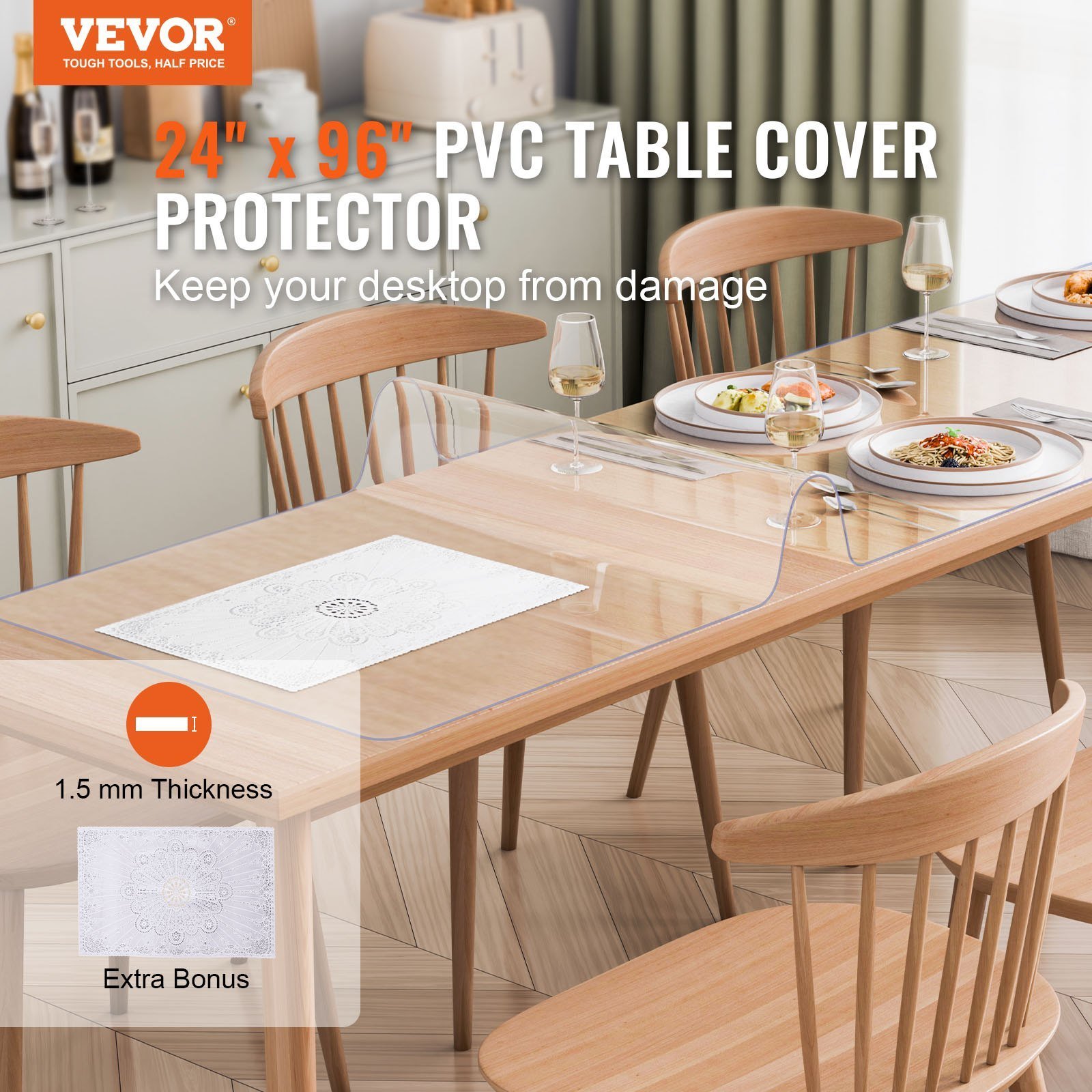 PVC Table Protector 24x96 Inch Clear Plastic Desk Protector 1.5mm Thick - Image 2