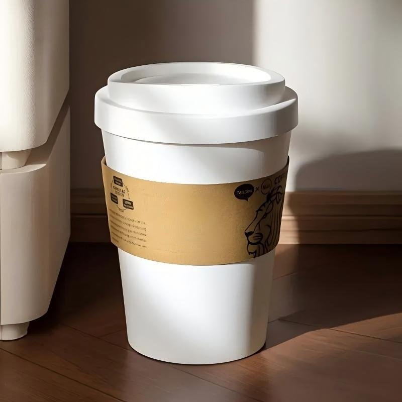 2025 New Elegant Lion Theme Coffee Cup Trash Can Deodorizing Push-On Lid Black And White Odor Resistance High Aesthetic Large Capacity