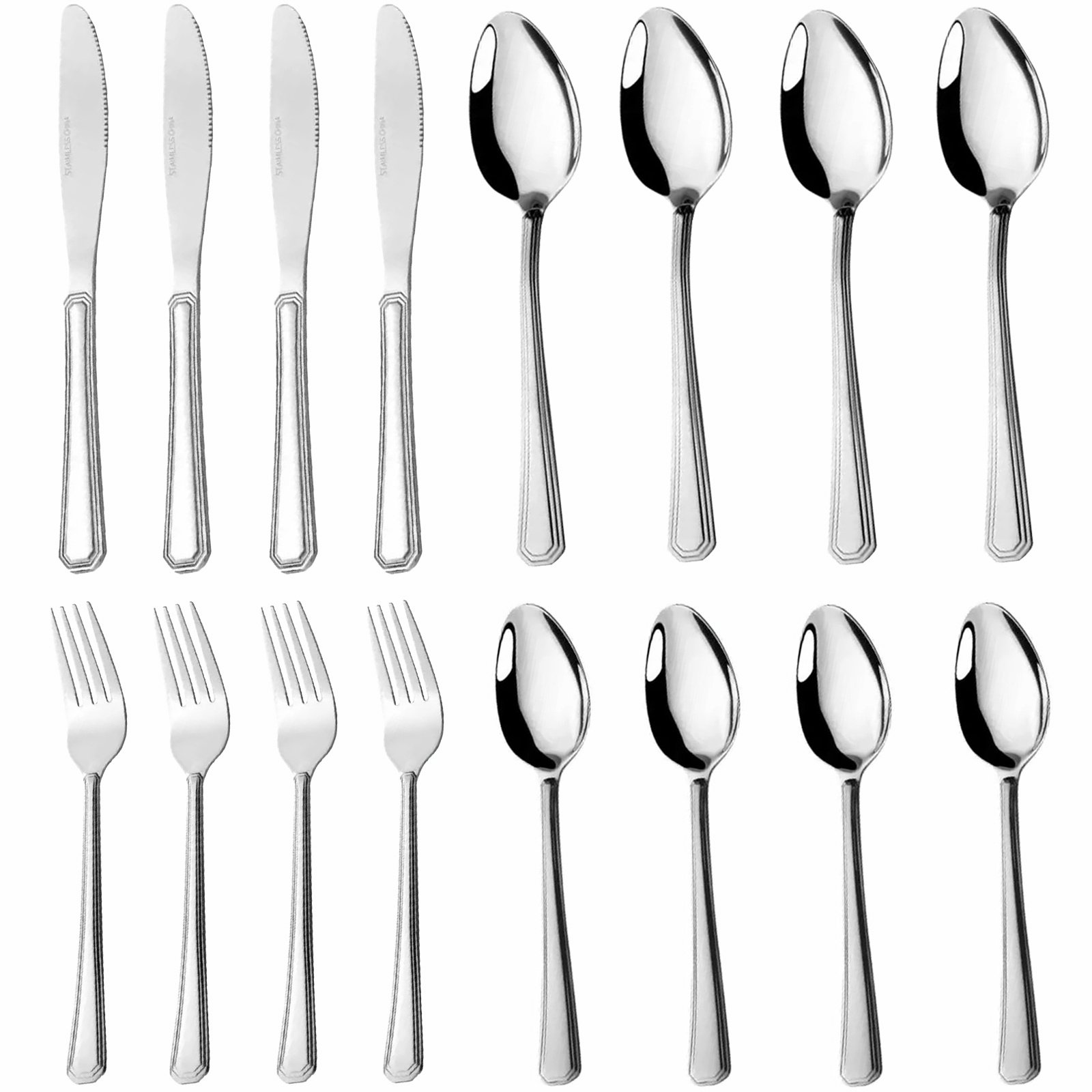 16-Piece Luxury Premium Silverware Dinnerware Tableware Set For Home - Stainless Steel Flatware Service For 4 With Forks, Knives, Spoons, And Teaspoons - Durable, Elegant, And Rust-Resistant Cutlery F - Image 3