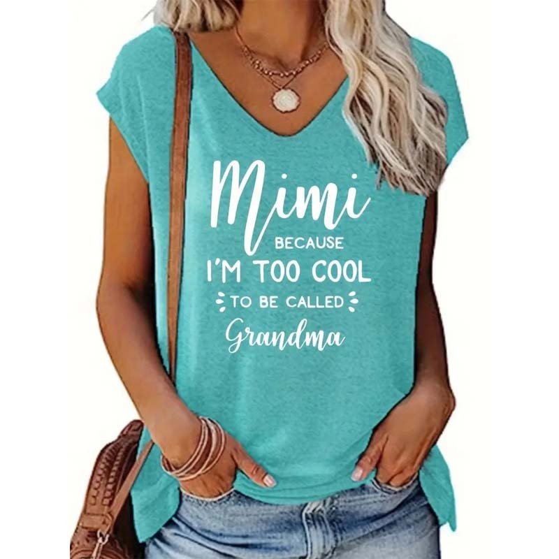 Women's V-Neck Short Sleeve Tee 'I'M TOO COOL' Slogan Print - Summer Casual Top