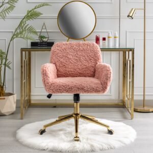 A&A Furniture Office Chair,Artificial Rabbit Hair Home Office Chair With Golden Metal Base,Adjustable Desk Chair Swivel Office Chair,Vanity Chair