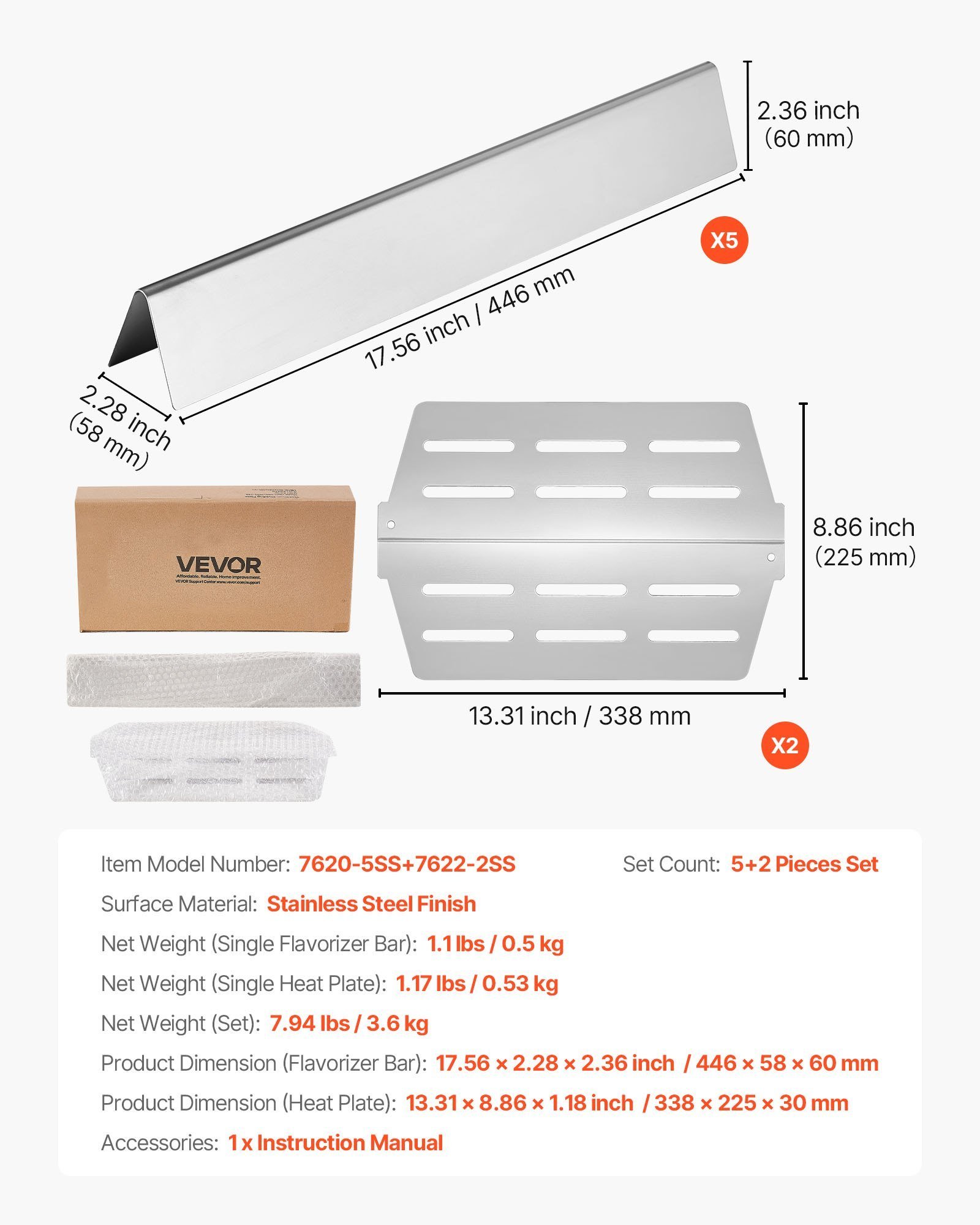 17 In Flavorizer Bars Steel Grill Replacement For Weber Genesis 300 Series - Image 2