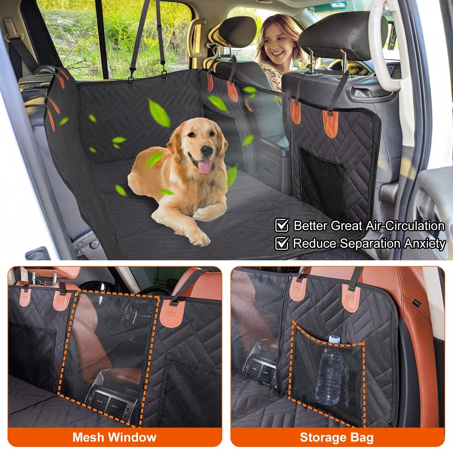 1Pc Dog Car Seat Cover For Back Seat Waterproof Oxford Cloth Seat Cover Hammock Non-Slip Scratchproof Back Seat Extender With Side Flap Mesh Window Storage Bag For Car SUV Truck - Image 6
