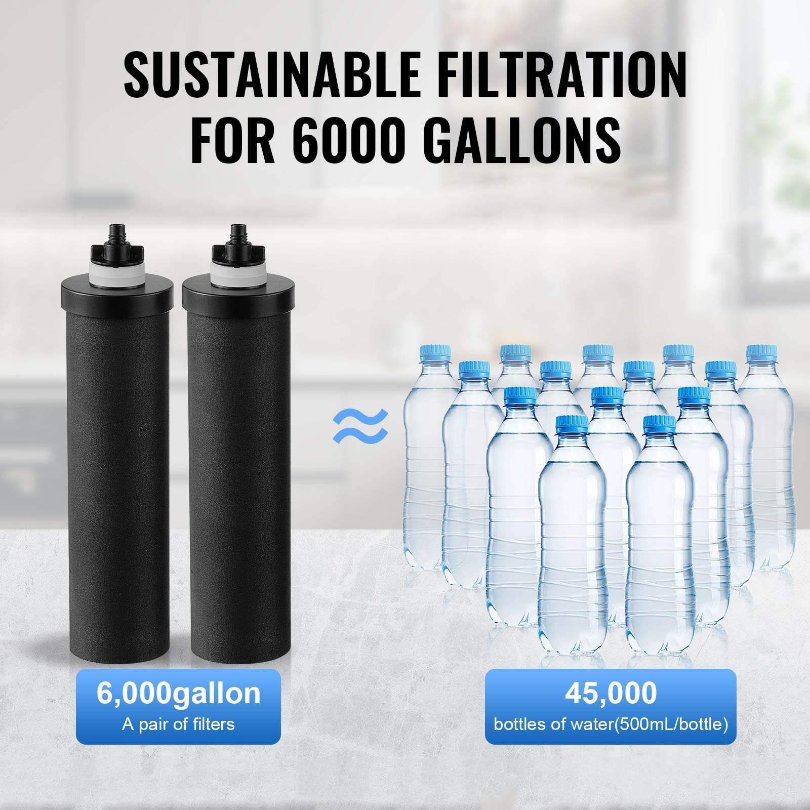 1.5G Gravity-fed Water Filter Countertop System Stainless Steel 2 Filters - Image 4