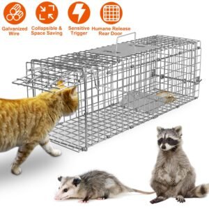 Cat Trap Cage Catch Release Live Animal Rodent Cage Foldable Galvanized Wire