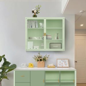 Modern Double Door Wall Cabinet With Glass Door With Three Levels Of Storage For Entrance Living Room, Bathroom, Dining Room, Mint Green Unavailable Platforms- Temu