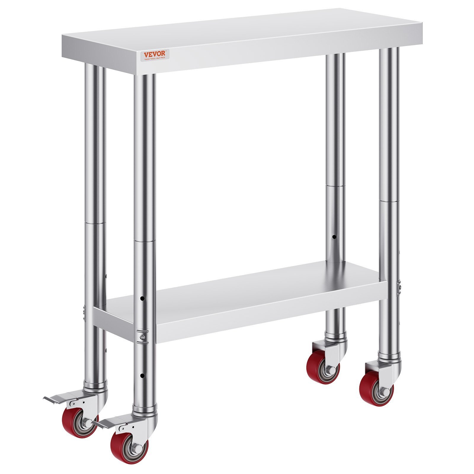 30x12x34 Inch Stainless Steel Work Table 3-Stage Adjustable Shelf With 4 Wheels Heavy Duty Commercial Food Prep Worktable With Brake For Kitchen Prep Work