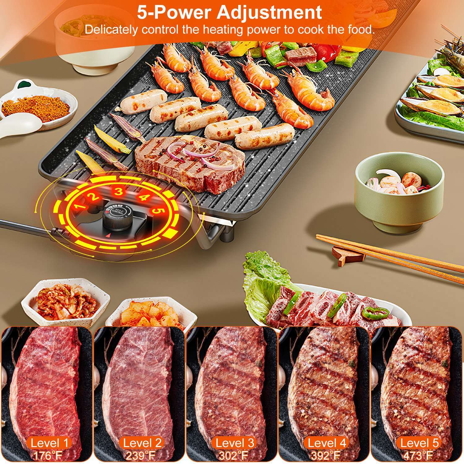 1Pc Electric Barbecue Grill Hot Plate Cooking BBQ Griddle Non Stick Table Top Grill Griddle For Indoor Outdoor Camping Picnic Family Gathering Friend Party - Image 4