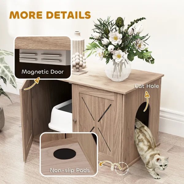 Hidden Cat Litter Box Enclosure With Ventilated Door, Cat Hole, Cat Washroom, Indoor Cat House, Walnut - Image 2