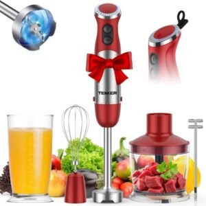 5 In 1 Immersion Blender Handheld 12 Speed Mode Hand Blender, Stainless Steel Blade With Mixing Beaker,