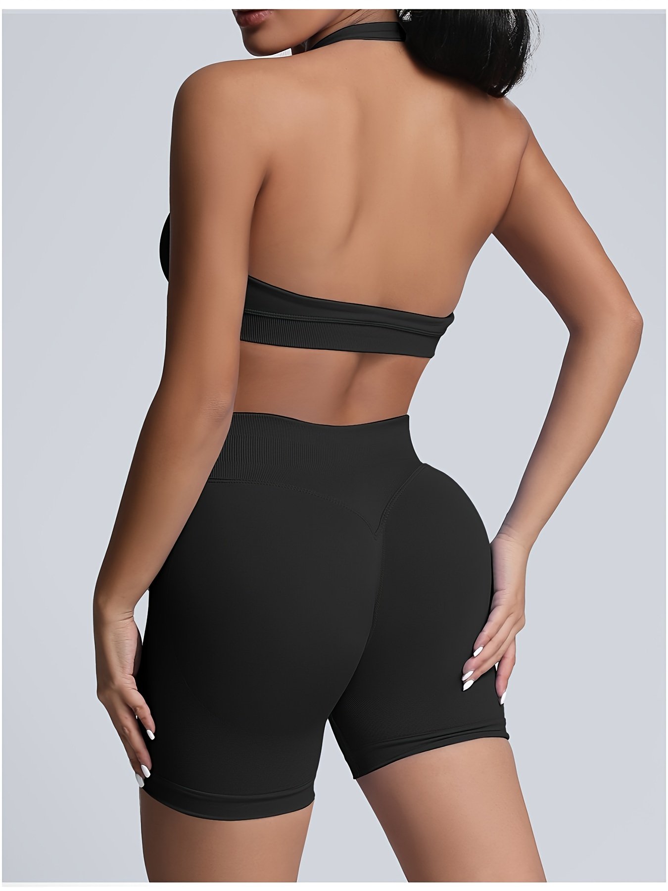 Women's Yoga Workout Set Sports Bra High-Waist Shorts Quick-Dry Breathable - Image 4