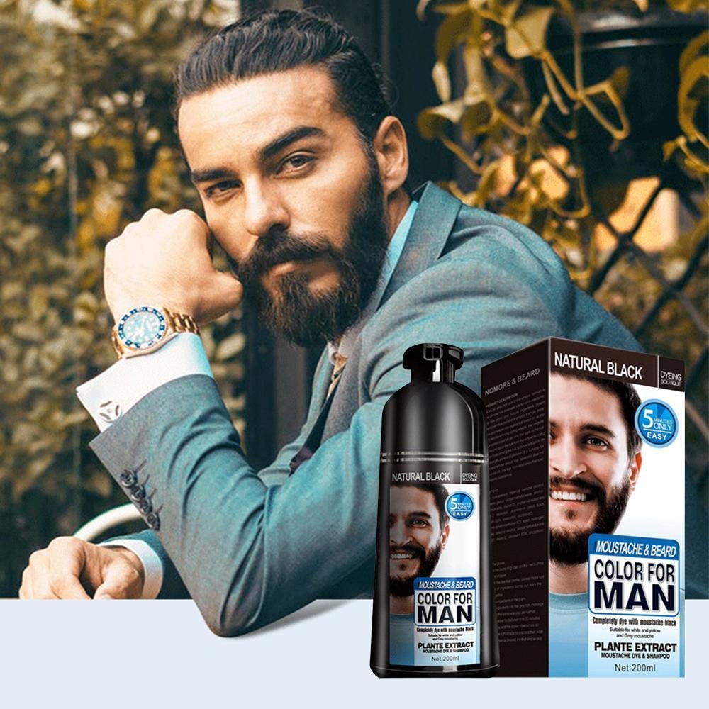 Beard Hair Color Shampoo For Men,Natural Permanent Beard DyeShampoo, Colors Hair In Minutes Long Lasting, 200ml, Black Hair DyeHaircare - Image 2